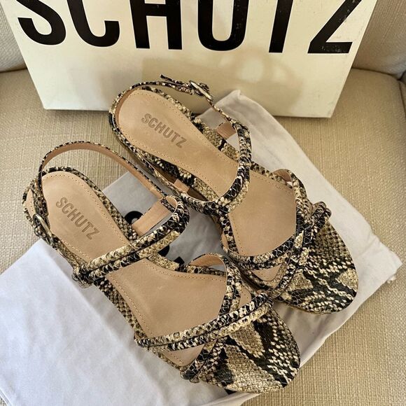 Schutz Isla Snakeskin Embossed Leather Espadrille Wedge Sandal Size 8.5B - Picture 3 of 8